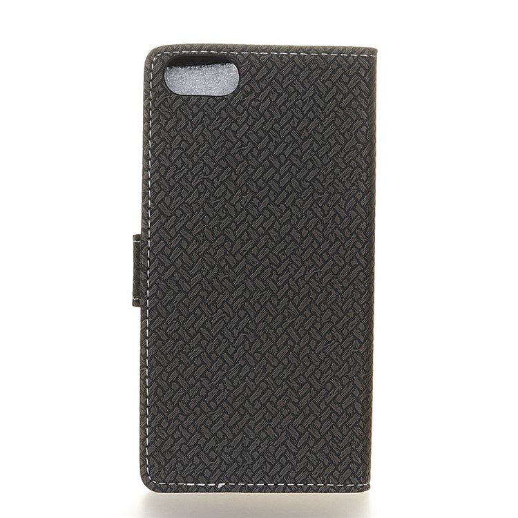 Woven Texture Leather Folio Flip Phone Cover for Huawei Y5 Prime (2018) / Y5 (2018) - Black-2