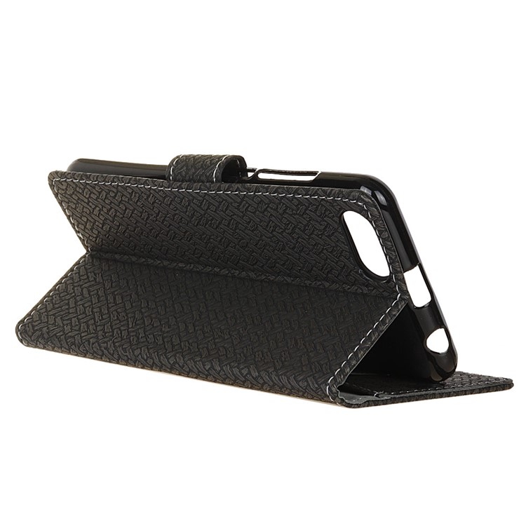 Woven Texture Leather Folio Flip Phone Cover for Huawei Y5 Prime (2018) / Y5 (2018) - Black-5