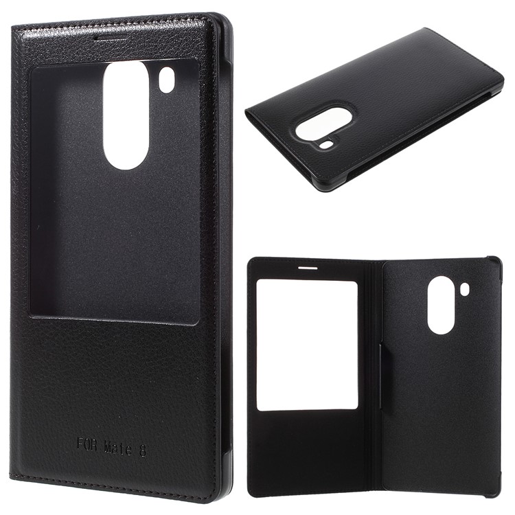 Window View Flip Litchi Leather Cover for Huawei Ascend Mate8 - Black-1