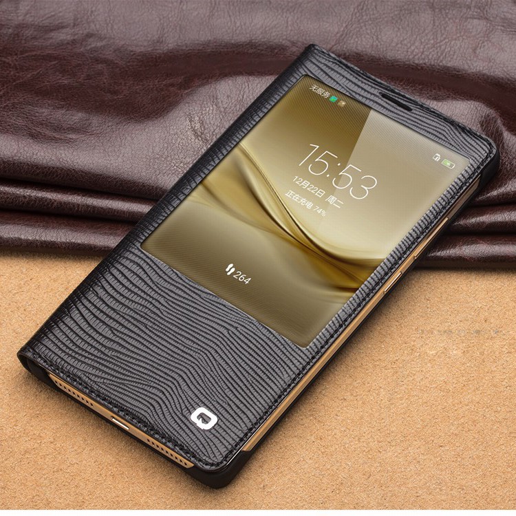 QIALINO Lizard Texture Smart View Genuine Leather Case for Huawei Mate 8 - Black-2