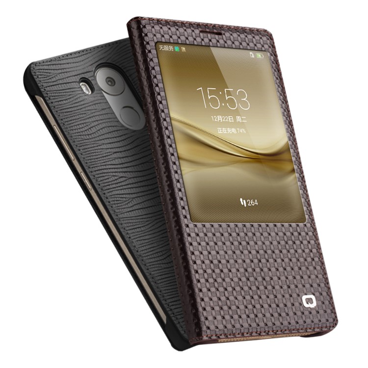 QIALINO Lizard Texture Smart View Genuine Leather Case for Huawei Mate 8 - Black-3