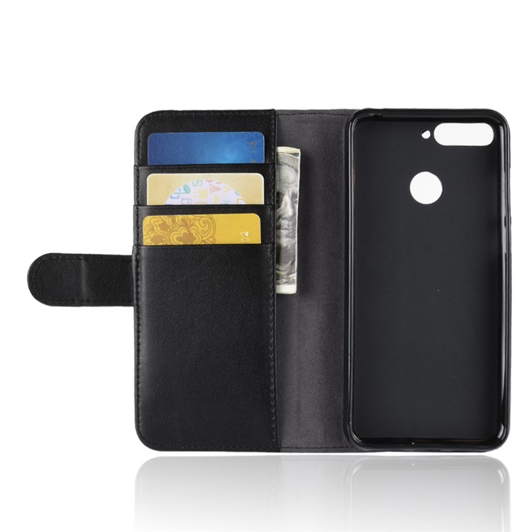 Cáscara Auténtica Del Teléfono De La Cartera De Cuero Partido Con Soporte Para Huawei Honor 7a (con Sensor De Huellas Dactilares) / Honor 7A Pro / Enjoy 8e - Negro-5
