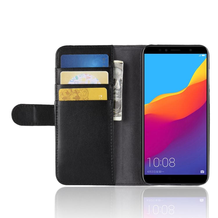 Cáscara Auténtica Del Teléfono De La Cartera De Cuero Partido Con Soporte Para Huawei Honor 7a (con Sensor De Huellas Dactilares) / Honor 7A Pro / Enjoy 8e - Negro-6