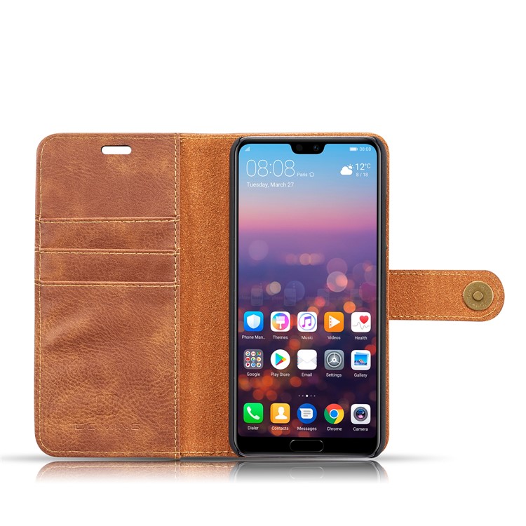 Dg. Ming Pour Huawei P20 Protection Téléphone Détachable 2 po en 1 Coquette à Feuilles de Choc en Cuir Avec Portefeuille - Brun