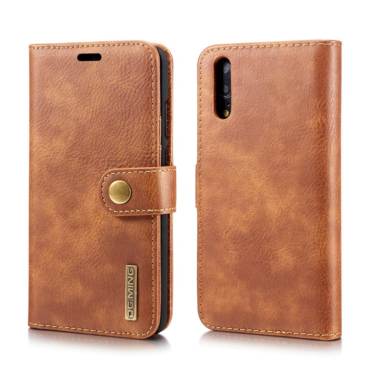 Dg. Ming Pour Huawei P20 Protection Téléphone Détachable 2 po en 1 Coquette à Feuilles de Choc en Cuir Avec Portefeuille - Brun-2