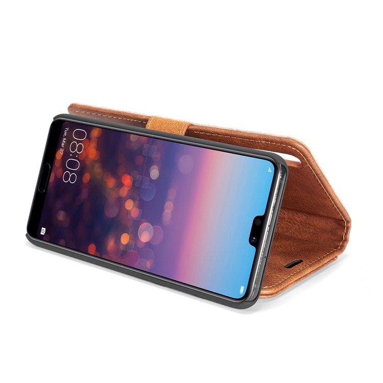 Dg. Ming Pour Huawei P20 Protection Téléphone Détachable 2 po en 1 Coquette à Feuilles de Choc en Cuir Avec Portefeuille - Brun-9