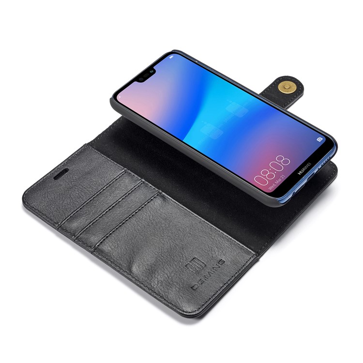 DG.MING Detachable 2-in-1 Split Leather Wallet + PC Back Case for Huawei P20 Lite / Nova 3e - Black-11
