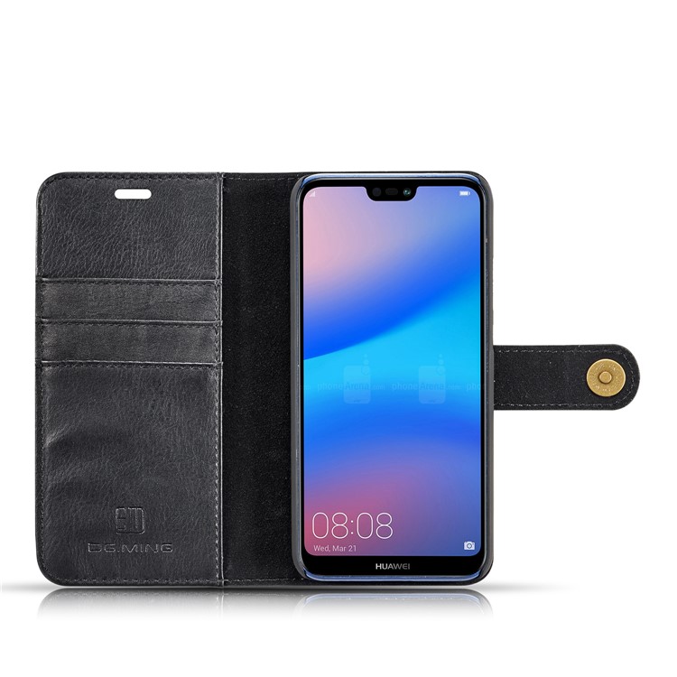 DG.MING Detachable 2-in-1 Split Leather Wallet + PC Back Case for Huawei P20 Lite / Nova 3e - Black-14