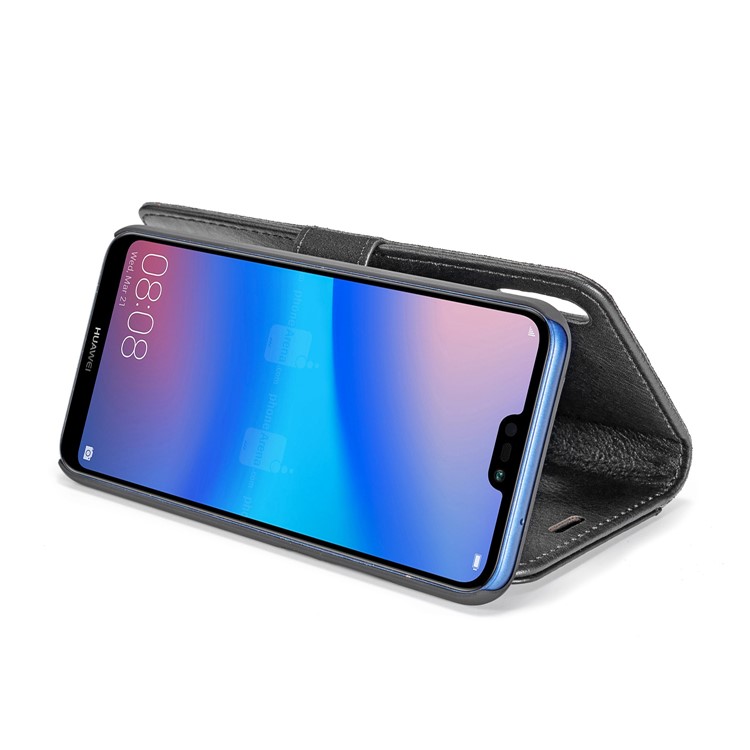 DG.MING Detachable 2-in-1 Split Leather Wallet + PC Back Case for Huawei P20 Lite / Nova 3e - Black-9