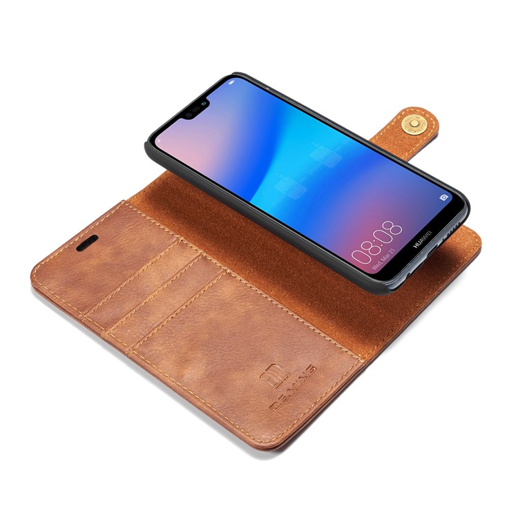 DG. MING Desmontable 2 En 1 Billetera De Cuero Dividido + Funda De PC Para Huawei P20 Lite / Nova 3e - Marrón-12