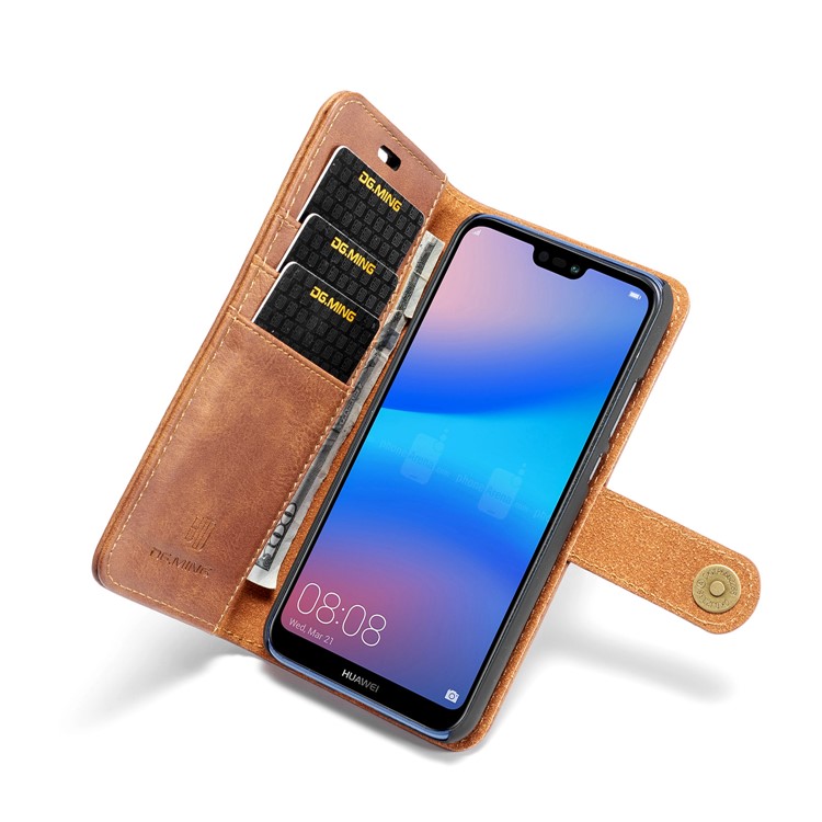 DG. MING Desmontable 2 En 1 Billetera De Cuero Dividido + Funda De PC Para Huawei P20 Lite / Nova 3e - Marrón-13