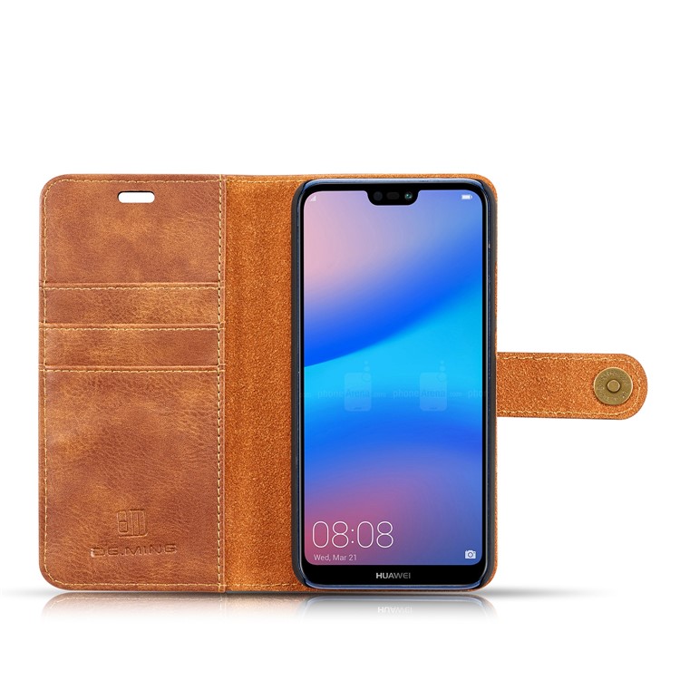 DG. MING Desmontable 2 En 1 Billetera De Cuero Dividido + Funda De PC Para Huawei P20 Lite / Nova 3e - Marrón-15