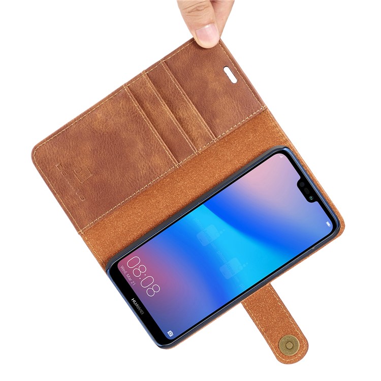DG. MING Desmontable 2 En 1 Billetera De Cuero Dividido + Funda De PC Para Huawei P20 Lite / Nova 3e - Marrón-16