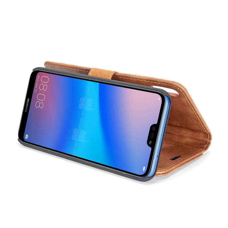 DG. MING Desmontable 2 En 1 Billetera De Cuero Dividido + Funda De PC Para Huawei P20 Lite / Nova 3e - Marrón-9