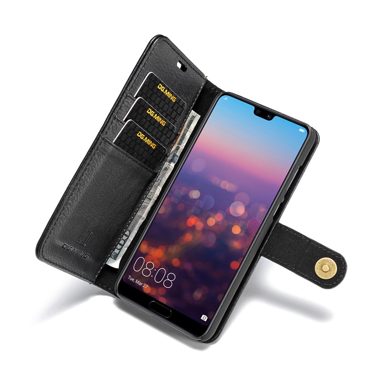 Dg. Ming Para Huawei P20 Pro Desmontable Con Carcasa de Billetera de Cuero Dividido 2-en-1 de Cuero + PC - Negro