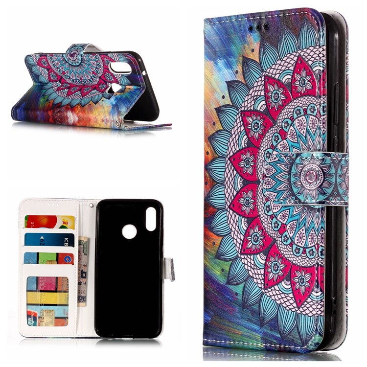 Pattern Printing Embossed Leather Wallet Shell Case for Huawei P20 Lite / Nova 3e - Mandala Flower-1