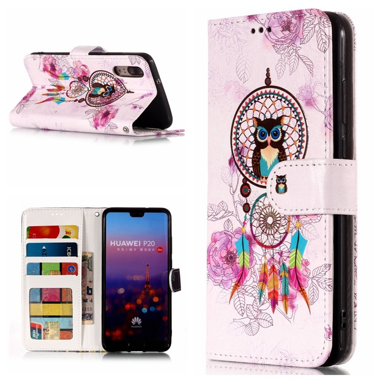Pattern Printing Embossed Wallet Leather Stand Case for Huawei P20 - Dream Catcher-1