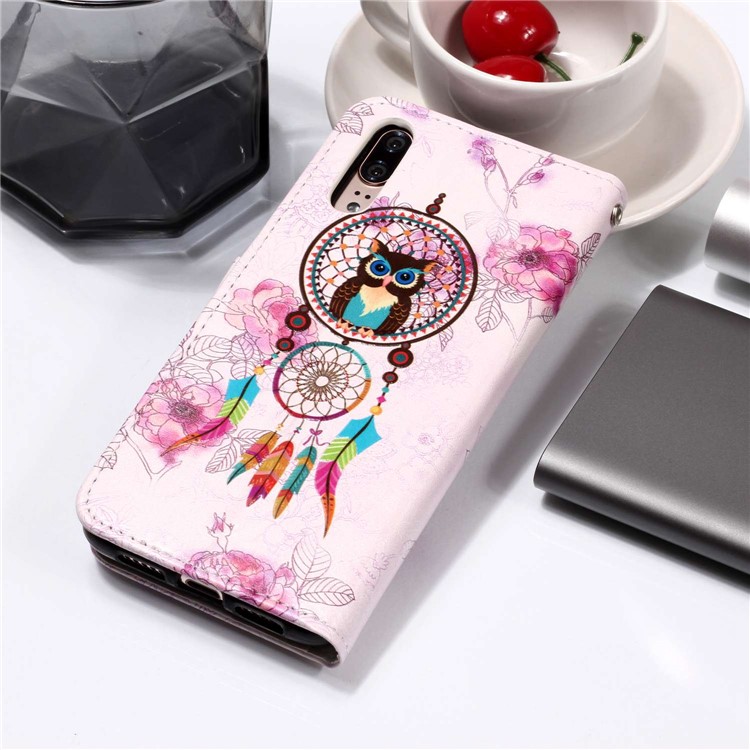 Pattern Printing Embossed Wallet Leather Stand Case for Huawei P20 - Dream Catcher-9