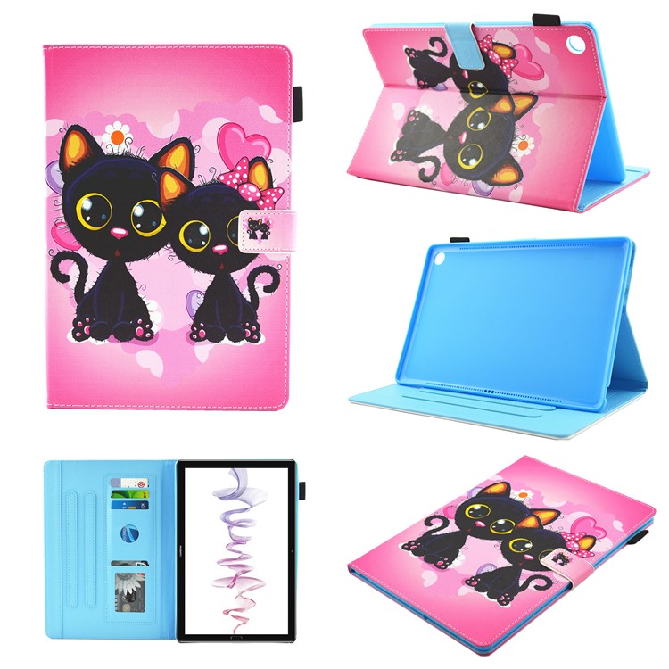 Multifunktionsmusterdruck Lederständer Tablet Zubehör Gehäuseschale Für Huawei Mediapad M5 10 / M5 10 (pro) - Zwei Schwarze Katzen-1