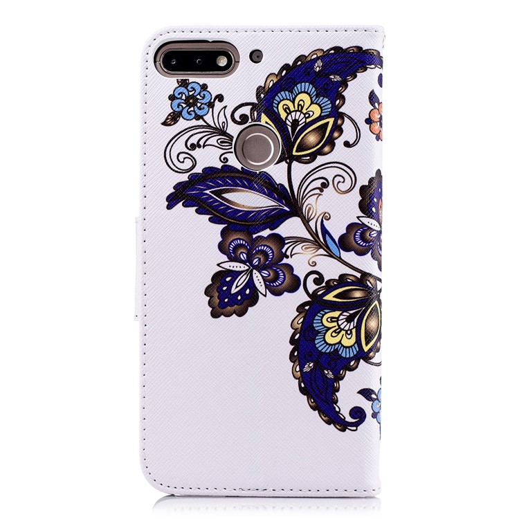 Carteira De Couro Estampado Stand Caso Acessório Do Telefone Para Huawei Honor 7C / Aproveite O 8 / Y7 Prime (2018) - Borboleta E Flor-3