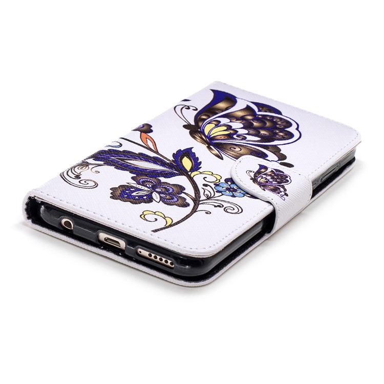 Carteira De Couro Estampado Stand Caso Acessório Do Telefone Para Huawei Honor 7C / Aproveite O 8 / Y7 Prime (2018) - Borboleta E Flor-5