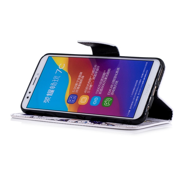 Carteira De Couro Estampado Stand Caso Acessório Do Telefone Para Huawei Honor 7C / Aproveite O 8 / Y7 Prime (2018) - Borboleta E Flor-7