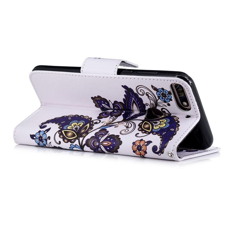 Carteira De Couro Estampado Stand Caso Acessório Do Telefone Para Huawei Honor 7C / Aproveite O 8 / Y7 Prime (2018) - Borboleta E Flor-8
