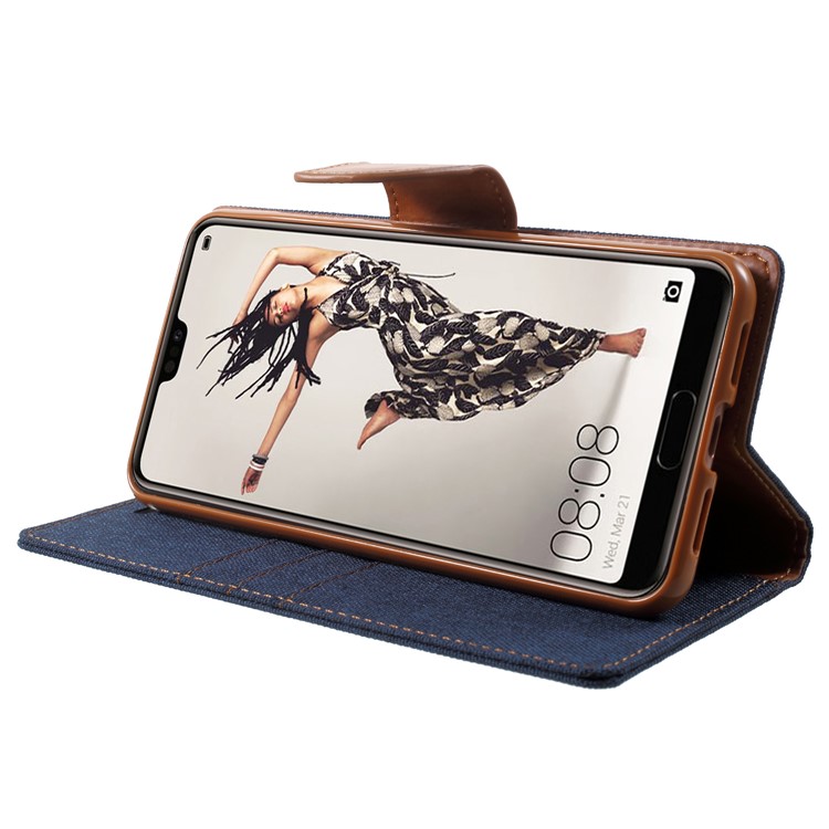 MERCURY GOOSPERY Canvas Diary Leather Wallet Case Protector for Huawei P20 Pro - Dark Blue-4
