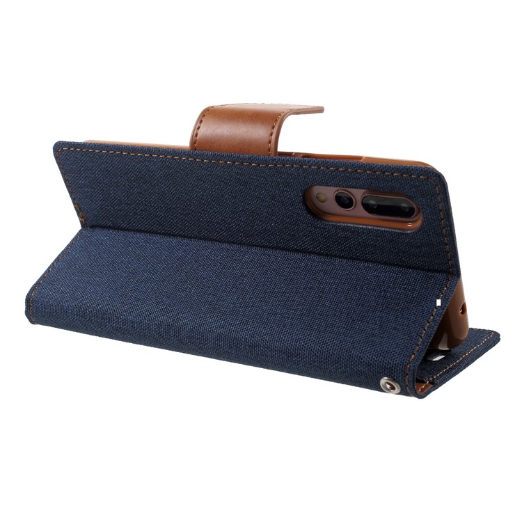 MERCURY GOOSPERY Canvas Diary Leather Wallet Case Protector for Huawei P20 Pro - Dark Blue-5
