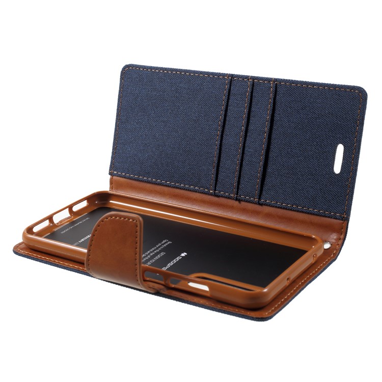 MERCURY GOOSPERY Canvas Diary Leather Wallet Case Protector for Huawei P20 Pro - Dark Blue-6