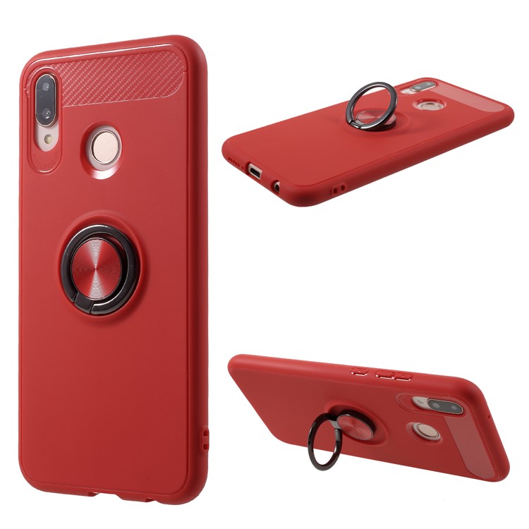 For Huawei P20 Lite/Nova 3e (China) Rotating Ring Kickstand TPU Phone Case (Built-in Magnetic Metal Sheet) - Red-1