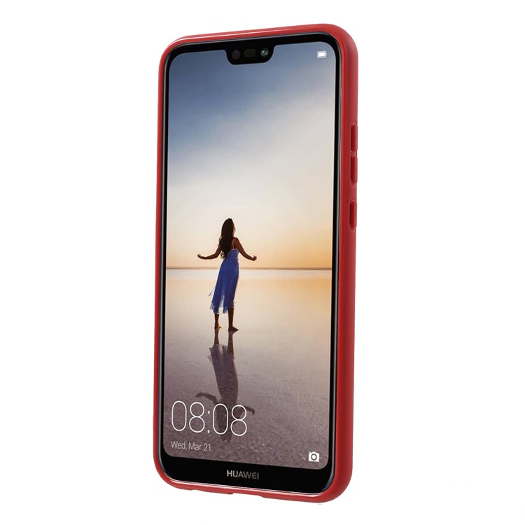 For Huawei P20 Lite/Nova 3e (China) Rotating Ring Kickstand TPU Phone Case (Built-in Magnetic Metal Sheet) - Red-2