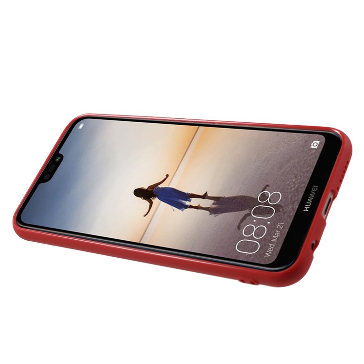 For Huawei P20 Lite/Nova 3e (China) Rotating Ring Kickstand TPU Phone Case (Built-in Magnetic Metal Sheet) - Red-4