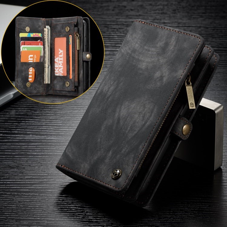 CASEME Vintage Split Leather Multi-slot Wallet Case for Huawei P20 - Black-1