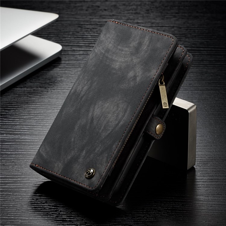 CASEME Vintage Split Leather Multi-slot Wallet Case for Huawei P20 - Black-2