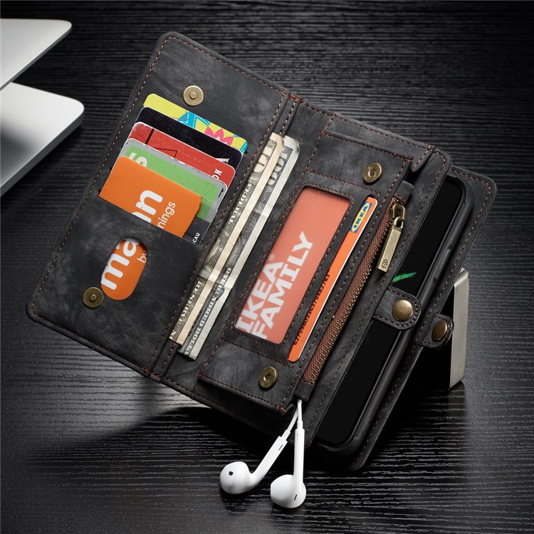 CASEME Vintage Split Leather Multi-slot Wallet Case for Huawei P20 - Black-3