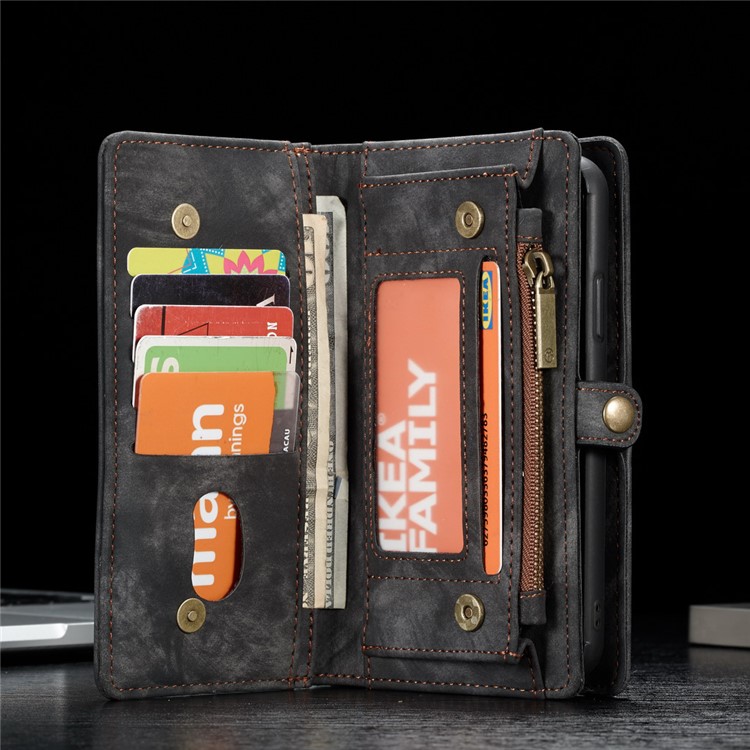 CASEME Vintage Split Leather Multi-slot Wallet Case for Huawei P20 - Black-4