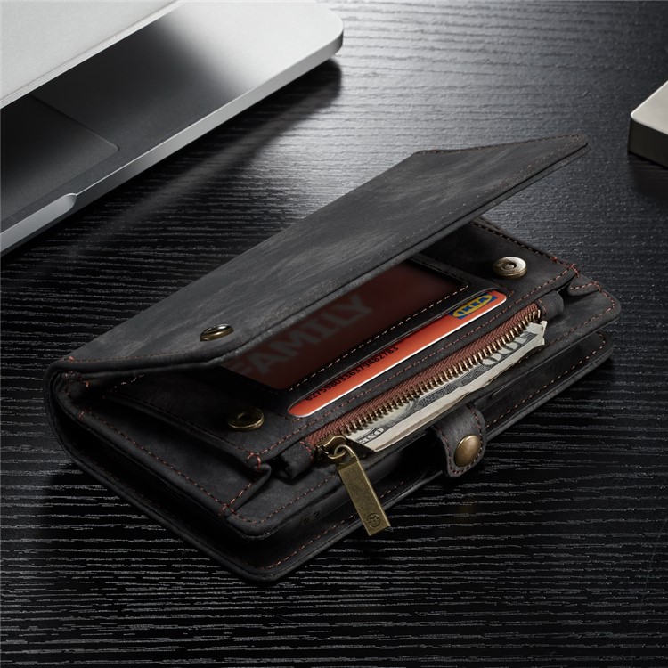 CASEME Vintage Split Leather Multi-slot Wallet Case for Huawei P20 - Black-5