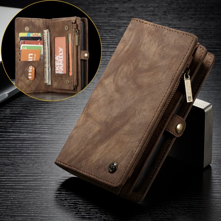 CASEME Vintage Split Portefeuille En Cuir Téléphone Portable Cas De Couverture Avec Multi-slot Pour Huawei P20 - Marron-1