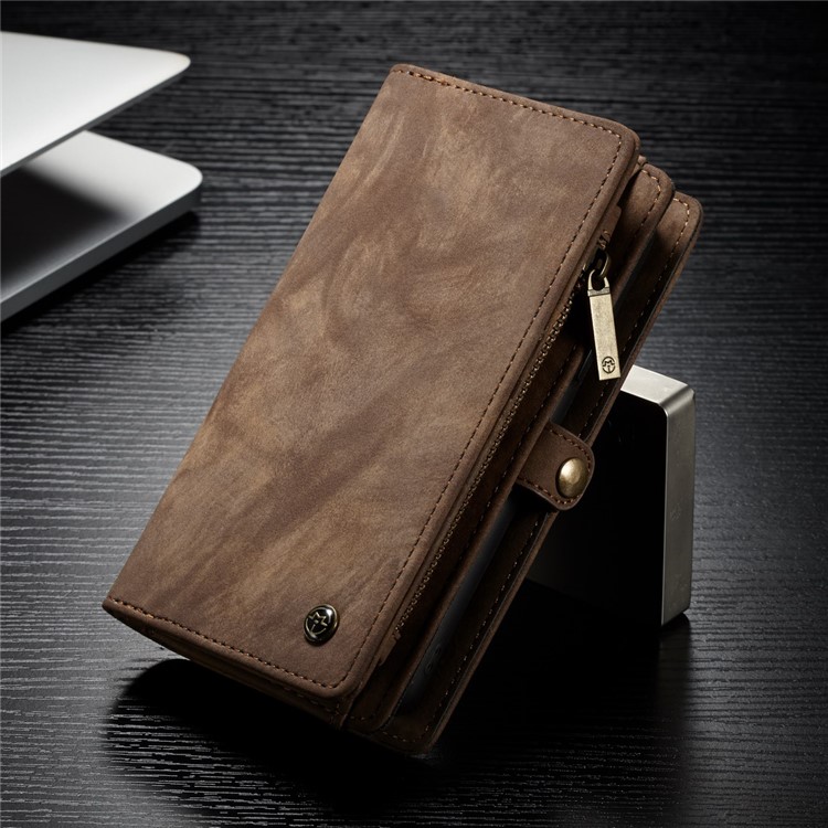 CASEME Vintage Split Portefeuille En Cuir Téléphone Portable Cas De Couverture Avec Multi-slot Pour Huawei P20 - Marron-2