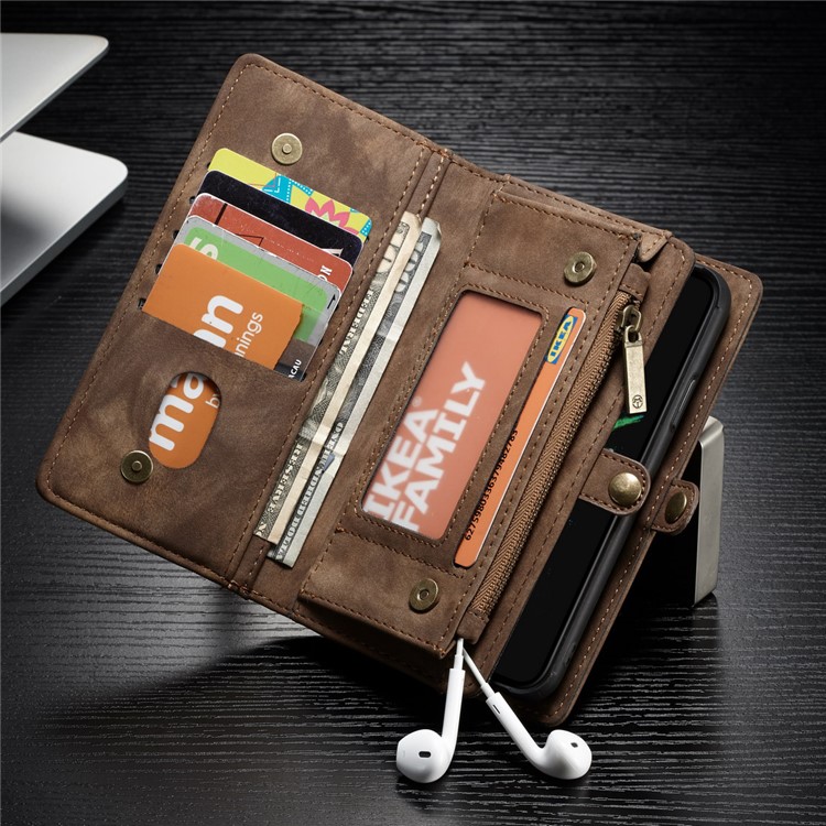 CASEME Vintage Split Portefeuille En Cuir Téléphone Portable Cas De Couverture Avec Multi-slot Pour Huawei P20 - Marron-3