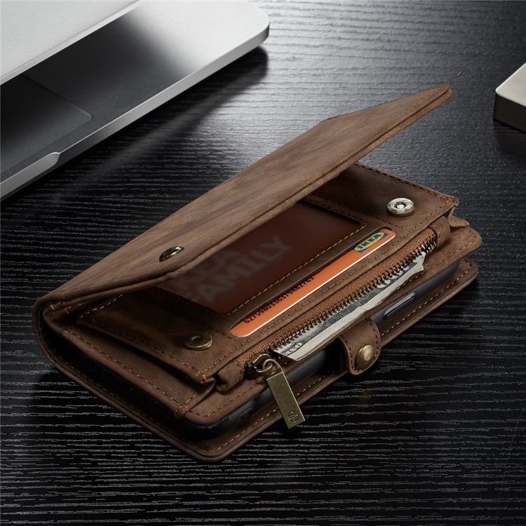 CASEME Vintage Split Portefeuille En Cuir Téléphone Portable Cas De Couverture Avec Multi-slot Pour Huawei P20 - Marron-5