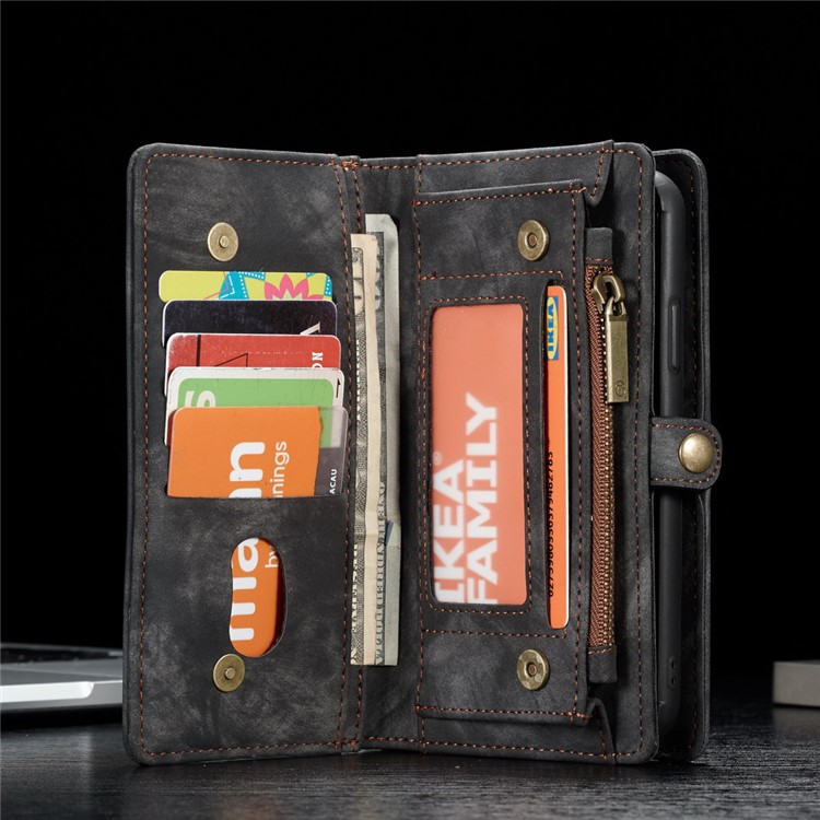 CASEME Vintage Carteira De Couro Multi-slot De Divisão Para Huawei P20 Pro - Preto-4