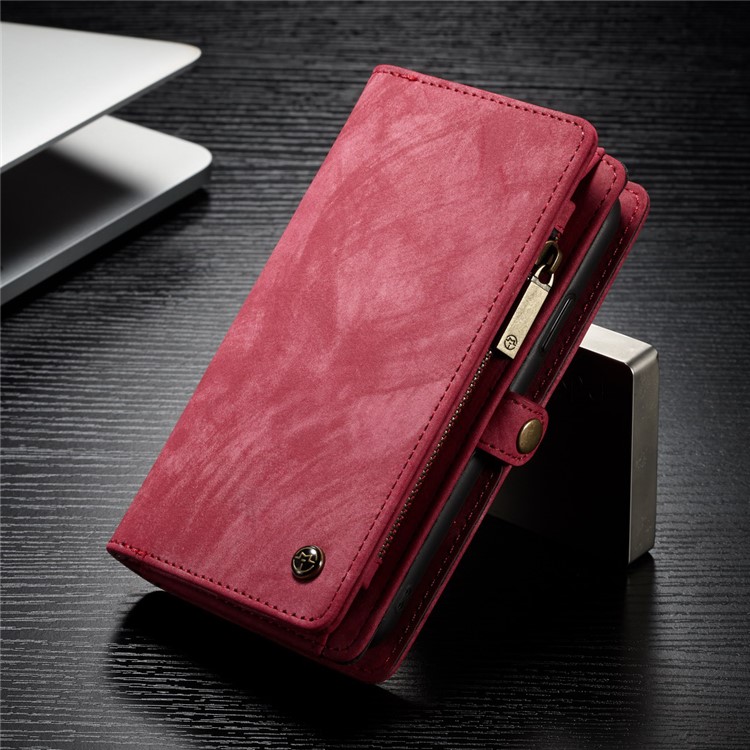 Cubierta De La Caja De La Billetera Multi-ranura De Cuero Partido Vintage CASEME Para Huawei P20 Pro - Rojo-2