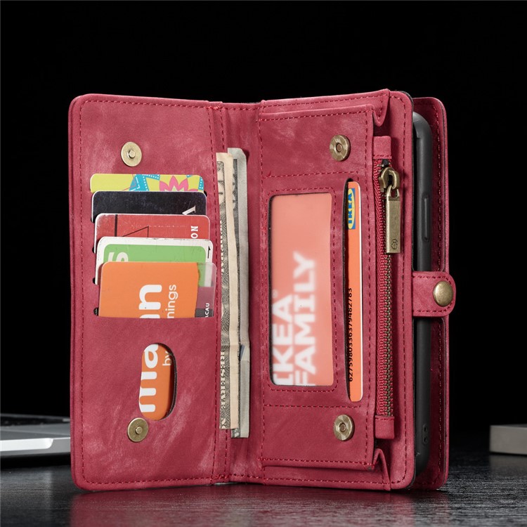 Cubierta De La Caja De La Billetera Multi-ranura De Cuero Partido Vintage CASEME Para Huawei P20 Pro - Rojo-4