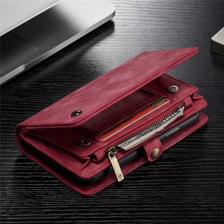 Cubierta De La Caja De La Billetera Multi-ranura De Cuero Partido Vintage CASEME Para Huawei P20 Pro - Rojo-5
