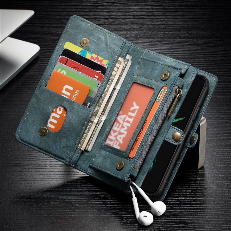 CASEME Vintage Split Leather Multi-slot Wallet Phone Shell for Huawei P20 Pro - Blue-3