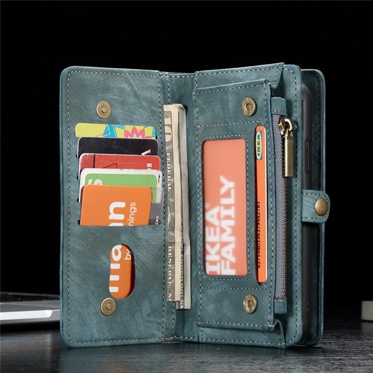 CASEME Vintage Split Leather Multi-slot Wallet Phone Shell for Huawei P20 Pro - Blue-4