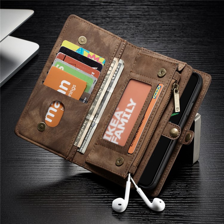 CASEME Vintage Divisão De Couro Multi-slot Carteira Móvel Embalagem Para Huawei P20 Pro - Café-3