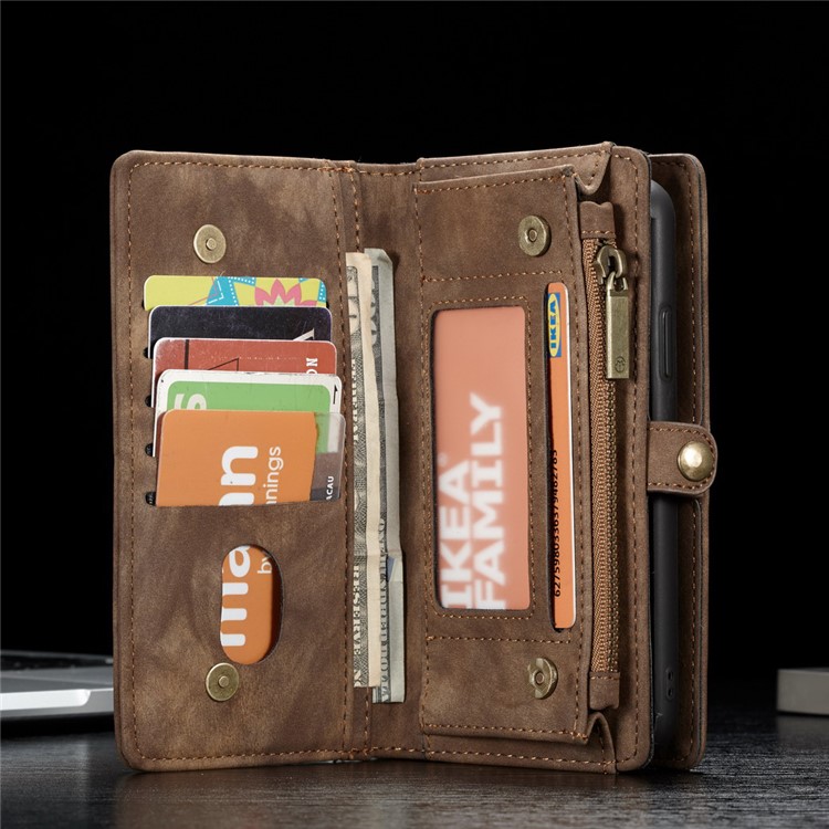 CASEME Vintage Divisão De Couro Multi-slot Carteira Móvel Embalagem Para Huawei P20 Pro - Café-4